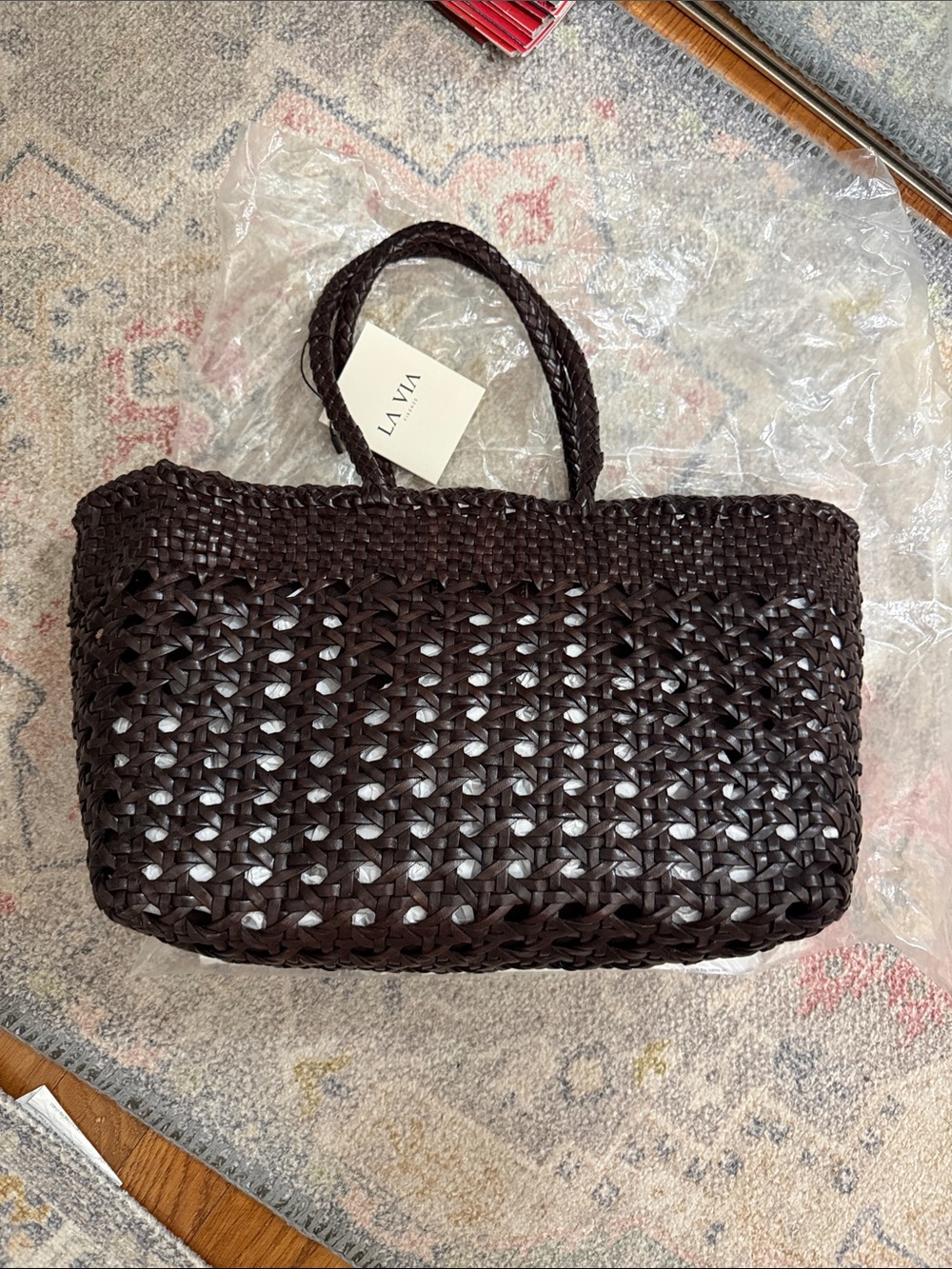 La Via Leather Woven Tote